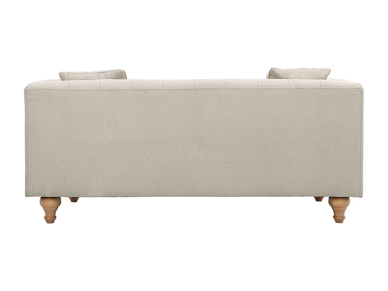 Canapé 2 places capitonné en tissu beige et bois clair MONTAIGNE