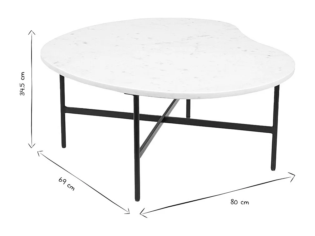 Tavolino design in marmo bianco e metallo nero L80 cm SASSO