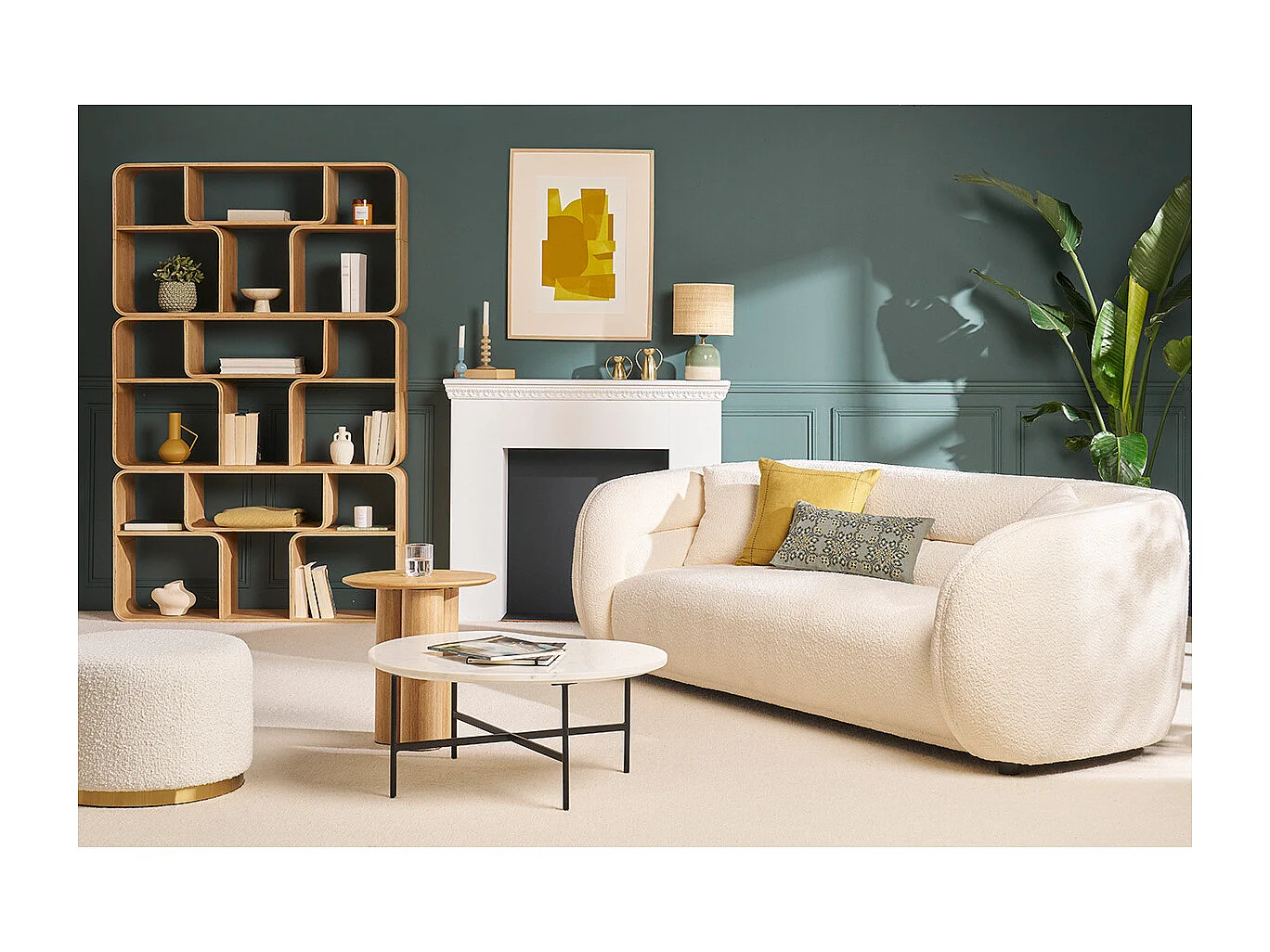 Mesa de centro de diseño de mármol blanco y metal negro L80 cm SASSO