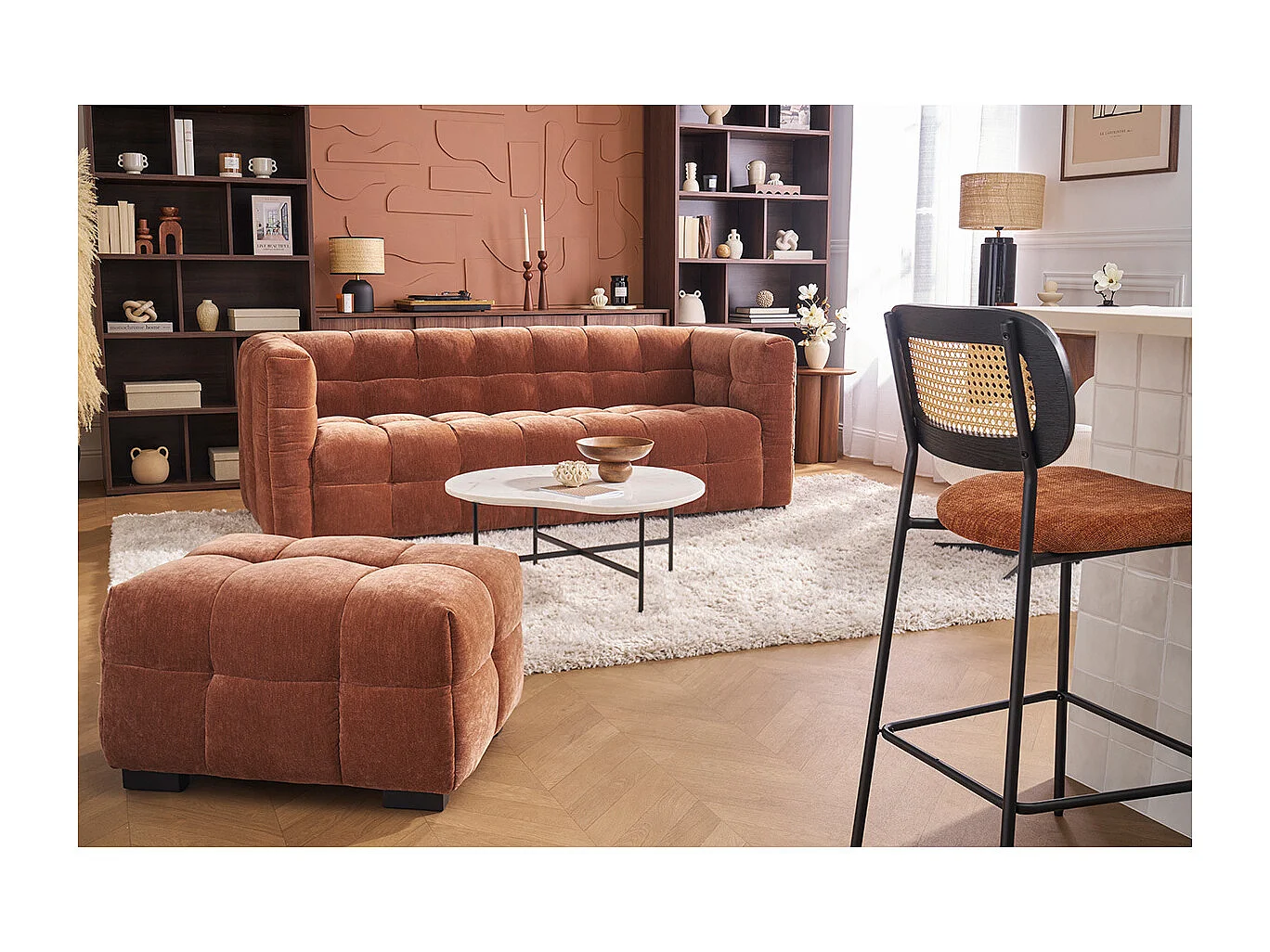 Mesa de centro de diseño de mármol blanco y metal negro L80 cm SASSO