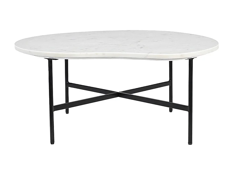 Table basse design en marbre blanc et métal noir L80 cm SASSO