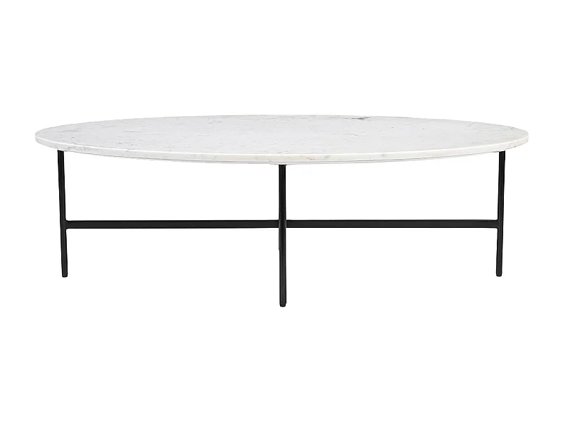 Ovale Couchtisch aus weißem Marmor und schwarzem Metall L115 cm CARRARE