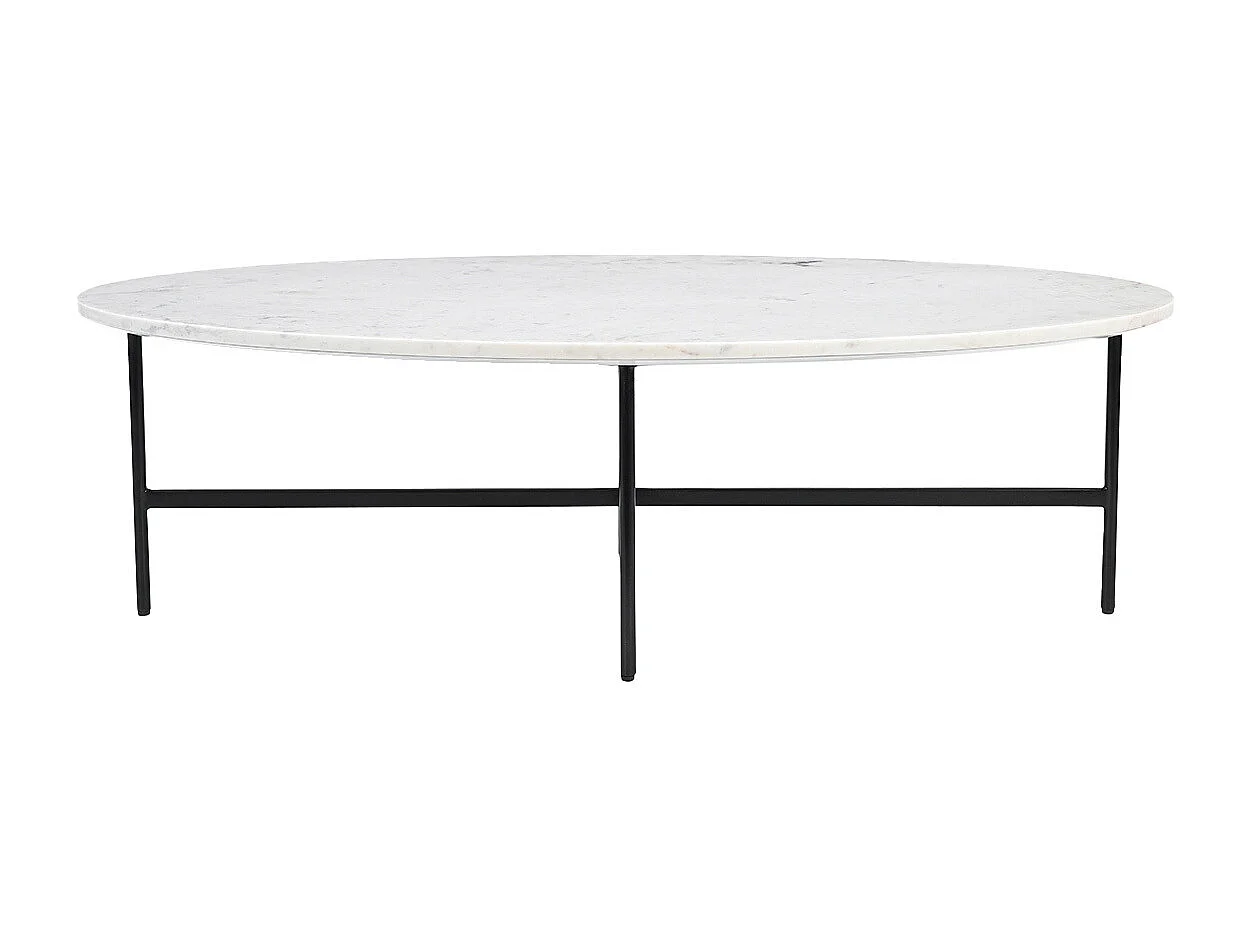 Ovale Couchtisch aus weißem Marmor und schwarzem Metall L115 cm CARRARE