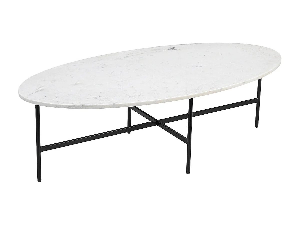 Ovale Couchtisch aus weißem Marmor und schwarzem Metall L115 cm CARRARE