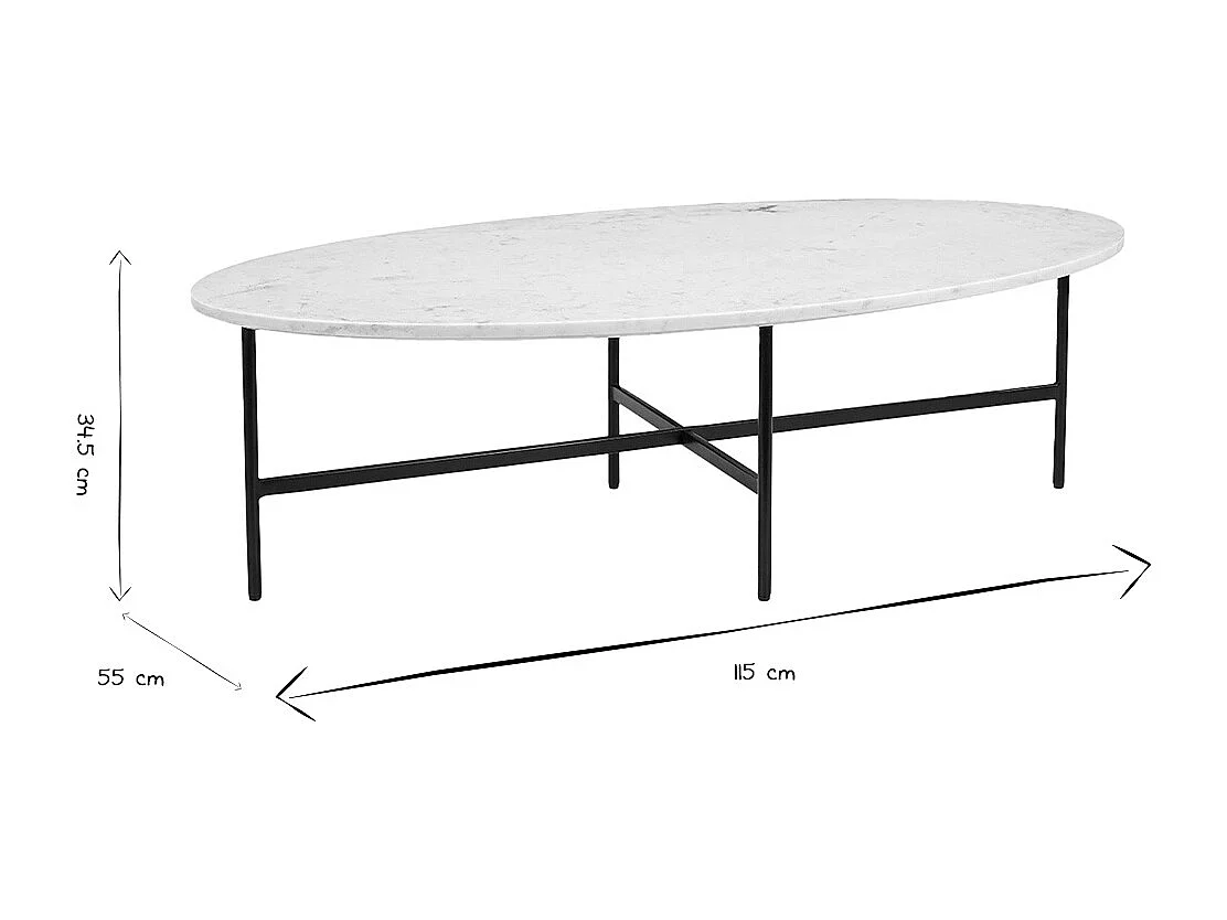 Ovale Couchtisch aus weißem Marmor und schwarzem Metall L115 cm CARRARE
