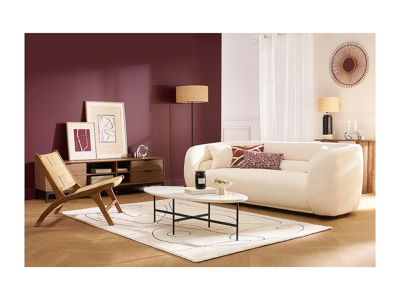 Table basse ovale en marbre blanc et métal noir L115 cm CARRARE