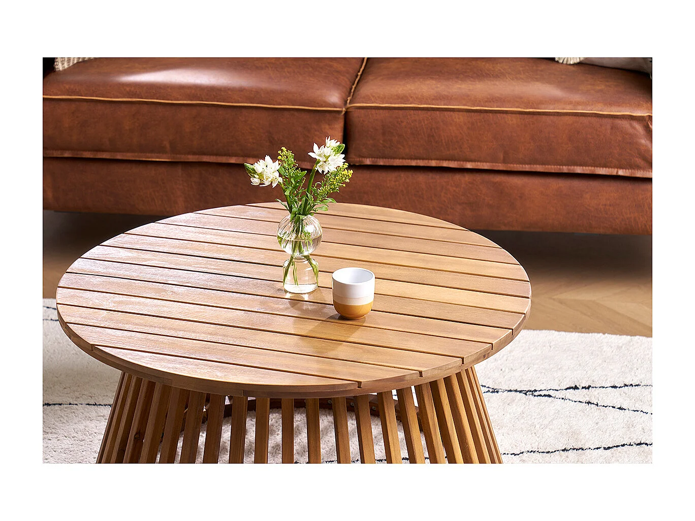 Mesa de centro de jardín redonda de madera maciza 80 cm - NASSAU