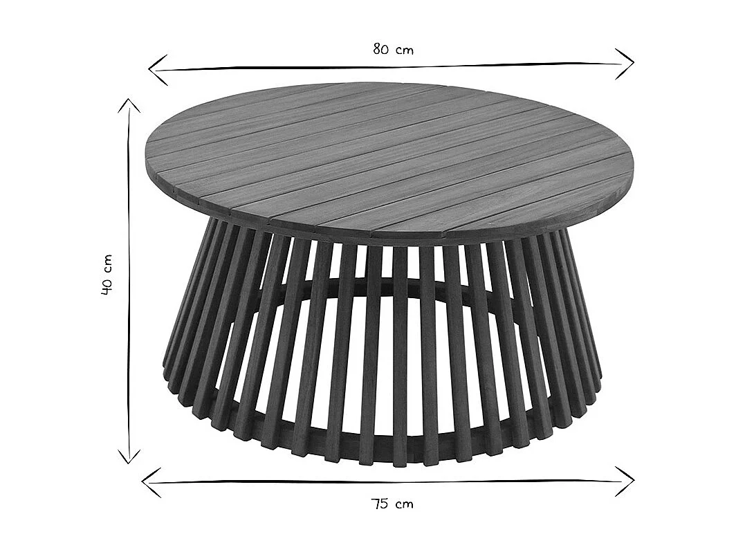 Mesa de centro de jardín redonda de madera maciza 80 cm - NASSAU