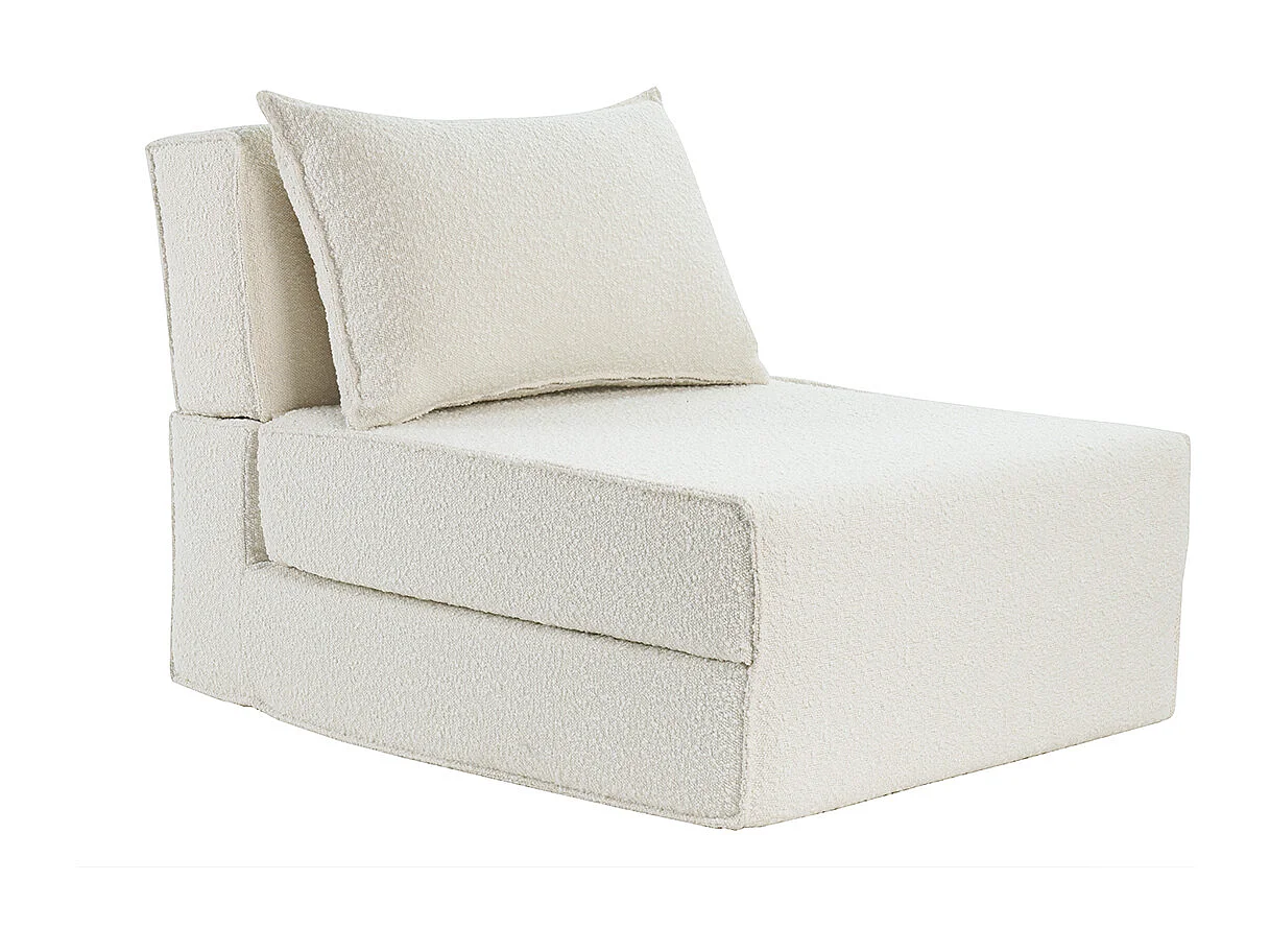 Poltrona letto singola in tessuto effetto lana bouclé bianco VICTOR