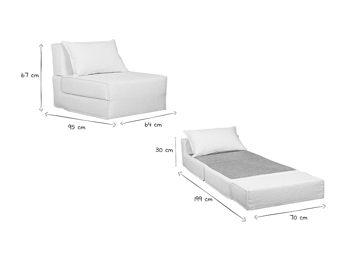 Poltrona letto singola in tessuto effetto lana bouclé bianco VICTOR