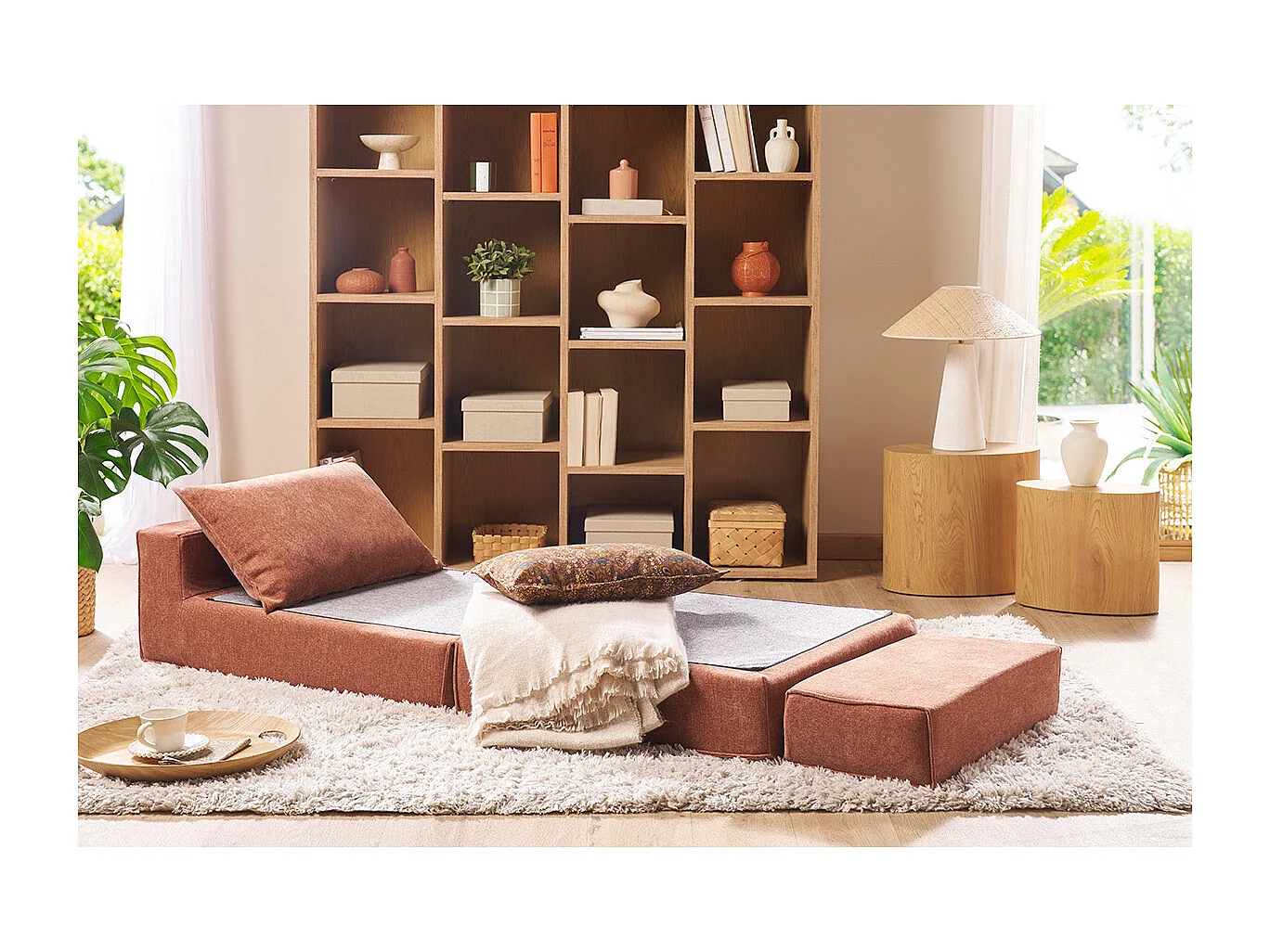 Schlafsessel aus terracotta Stoff mit Samteffekt 1-Sitzer VICTOR