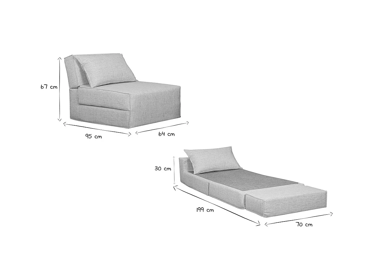 Poltrona letto singola in tessuto grigio chiaro VICTOR