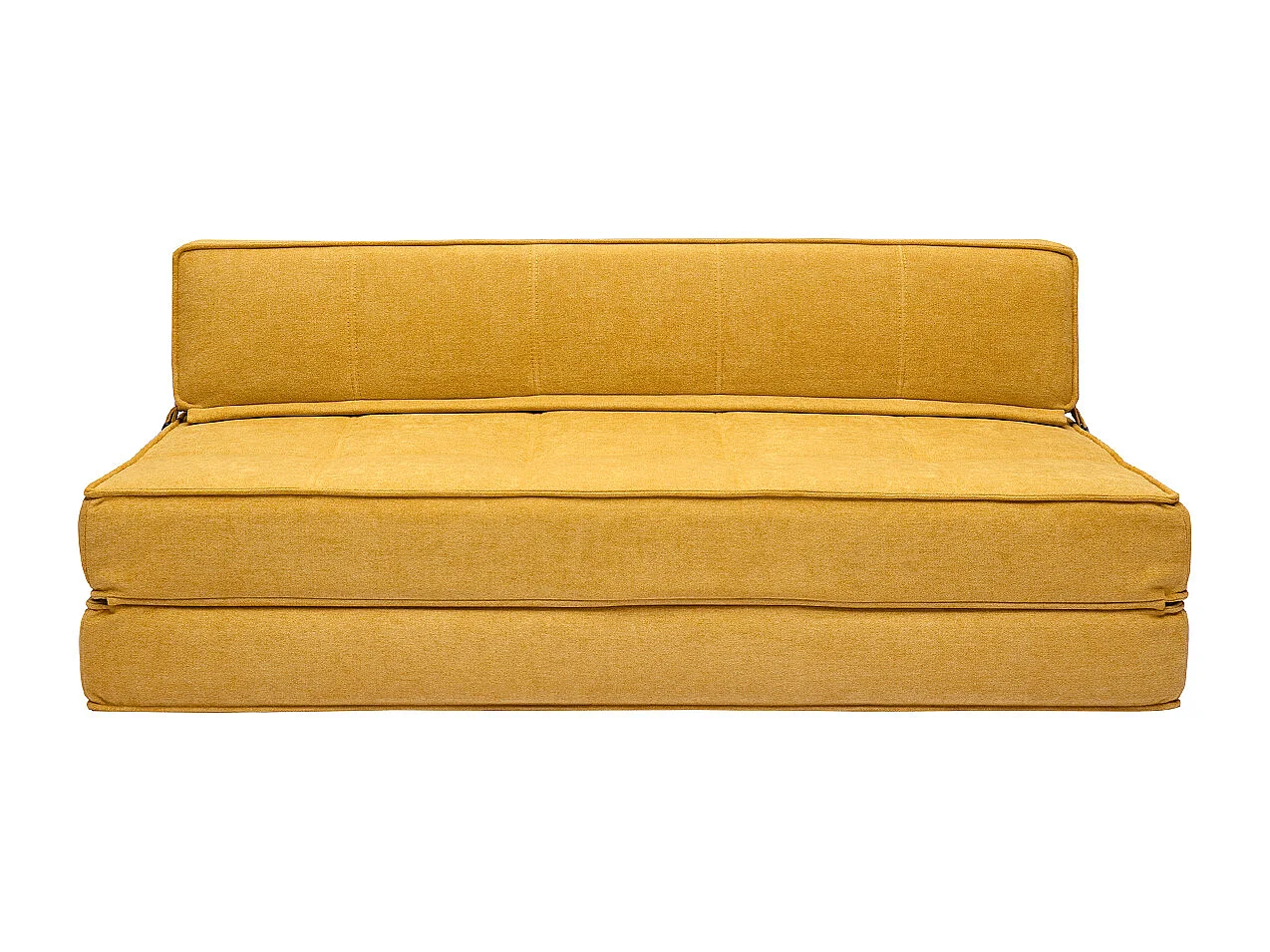 2-Sitzer Schlafsofa in senfgelbem Stoff mit Samteffekt KATY