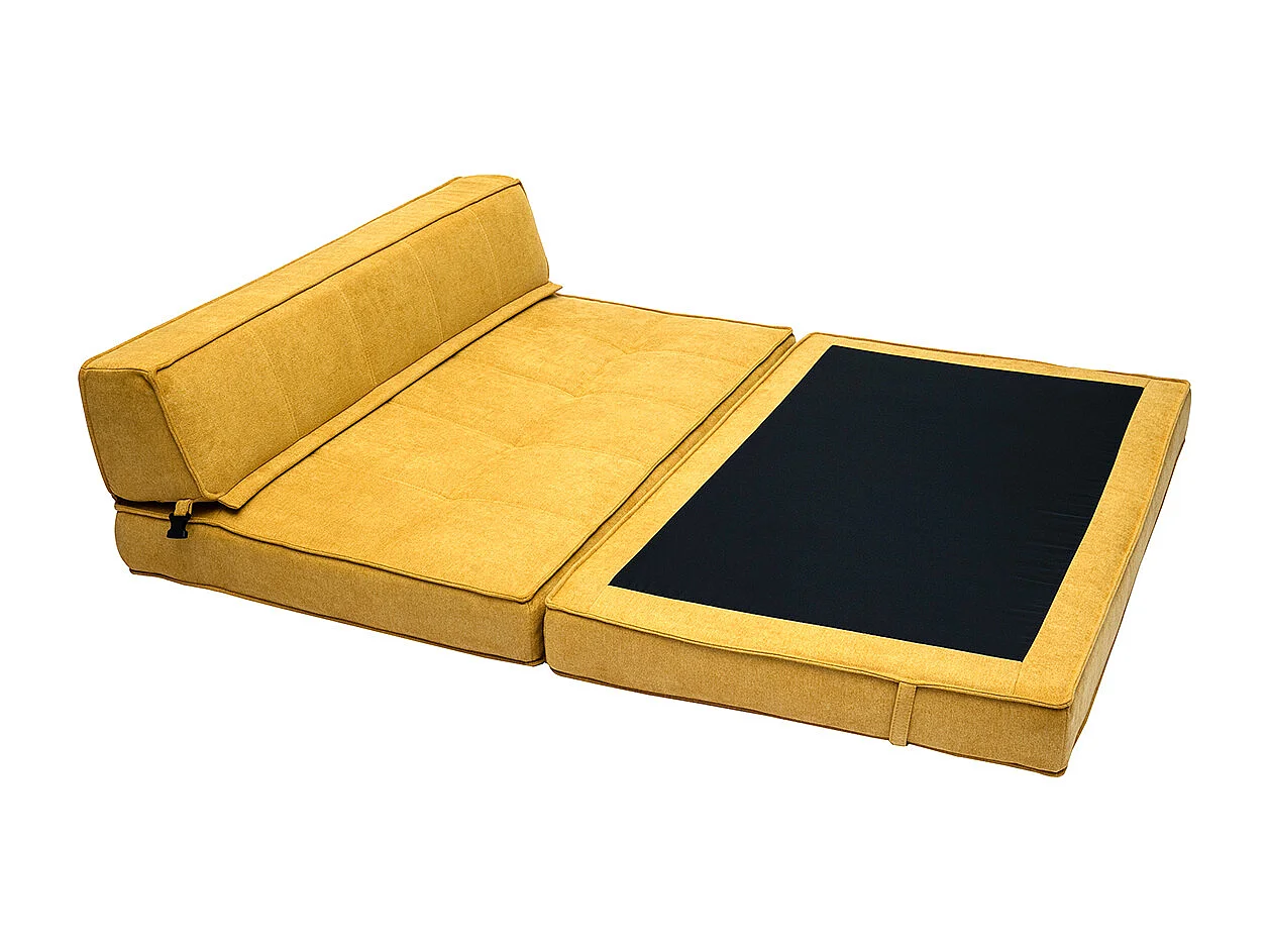 2-Sitzer Schlafsofa in senfgelbem Stoff mit Samteffekt KATY