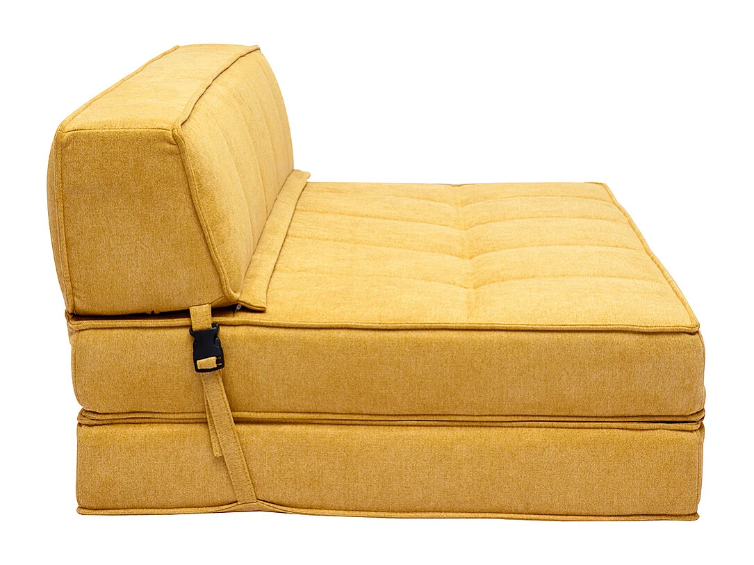 2-Sitzer Schlafsofa in senfgelbem Stoff mit Samteffekt KATY