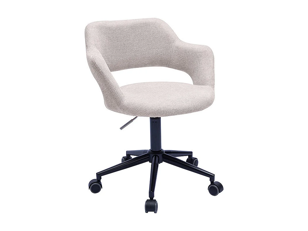 Chaise de bureau à roulettes design en tissu effet velours texturé beige et métal noir JESSY