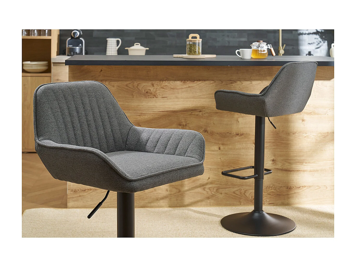 Design-Barhocker verstellbar anthrazitgrauer Stoff 2er-Set RONNIE