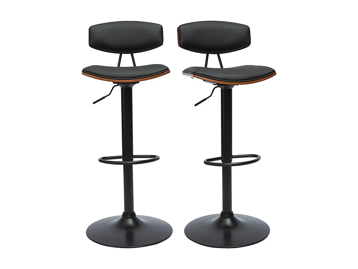 Set de 2 taburetes de cocina de diseño regulable negro y madera oscura VASCO
