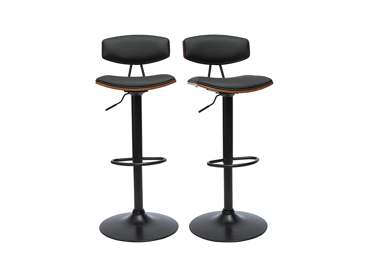 Tabourets de bar design réglables noir et bois foncé (lot de 2) VASCO