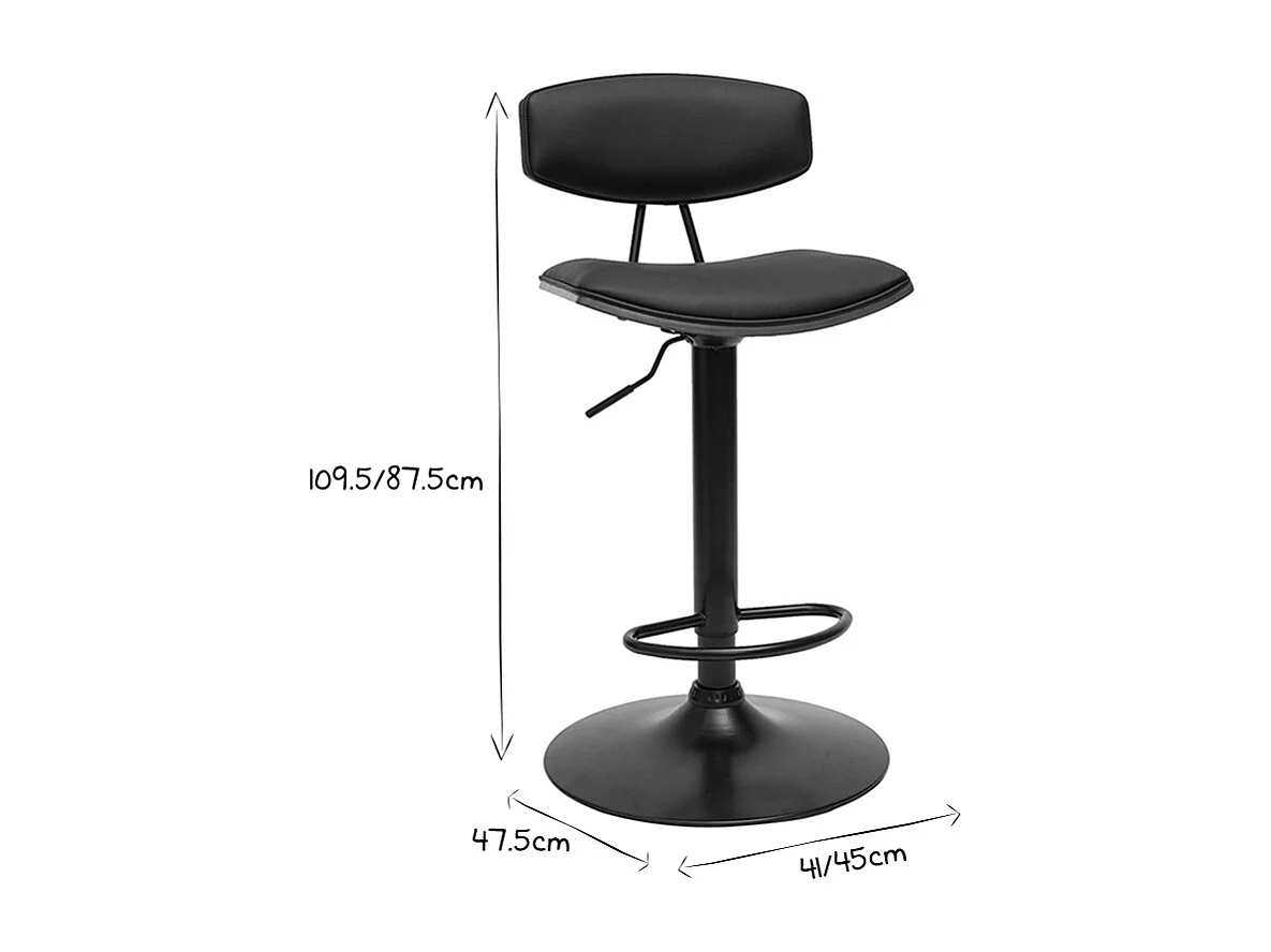 Set de 2 taburetes de cocina de diseño regulable negro y madera oscura VASCO