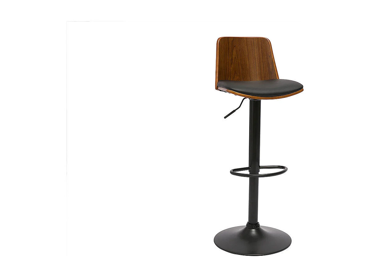 Taburete de bar regulable en madera oscura y poliuretano negro DOA