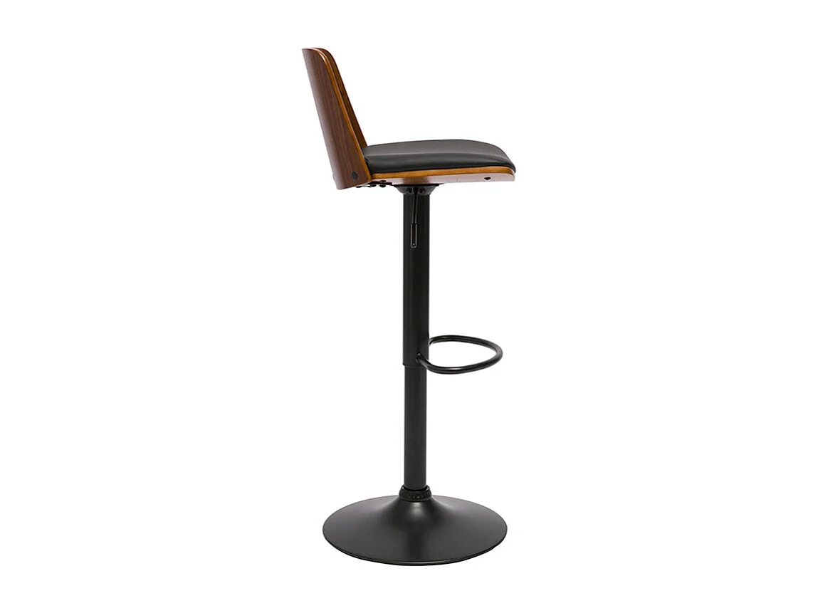 Taburete de bar regulable en madera oscura y poliuretano negro DOA