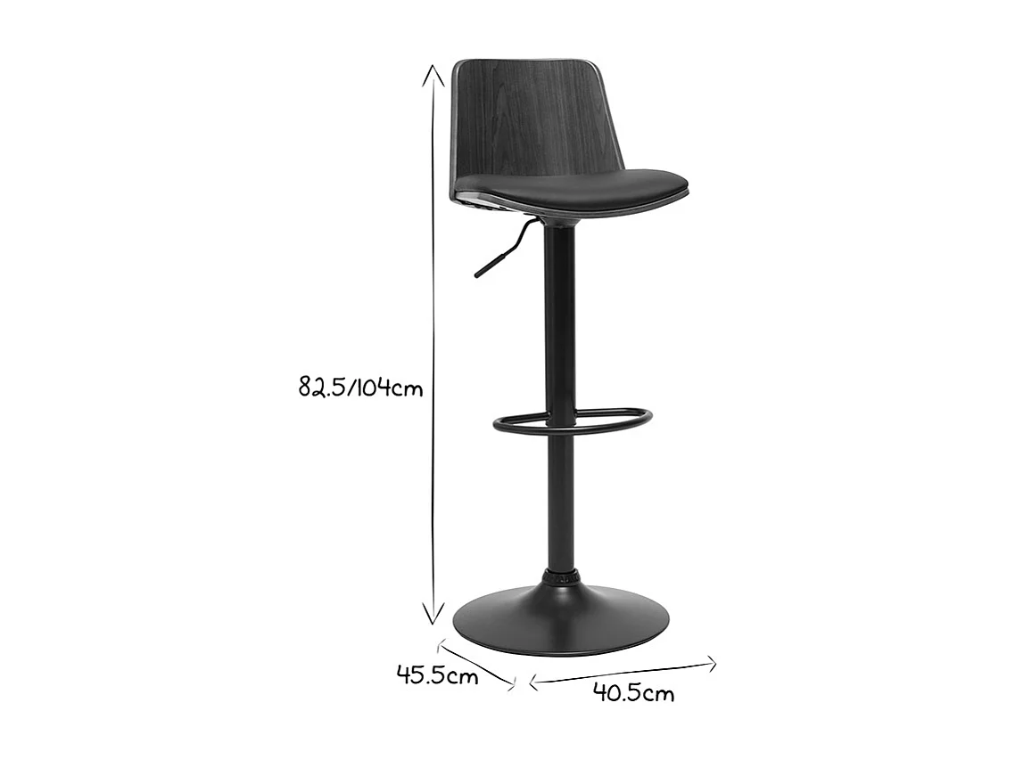 Taburete de bar regulable en madera oscura y poliuretano negro DOA
