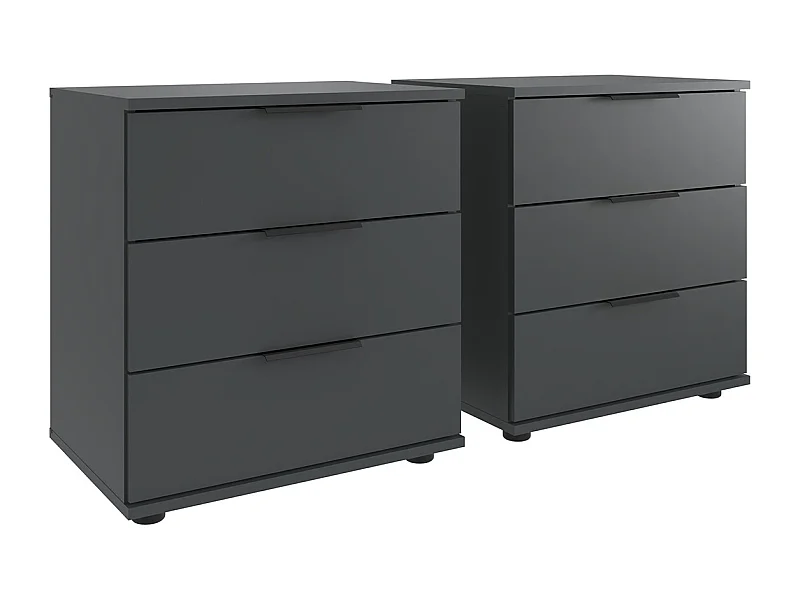 Lot de 2 tables de chevet, table de nuit avec 3 tiroirs coloris  graphite, rechampis aspect clayettes imitation chêne Artisan