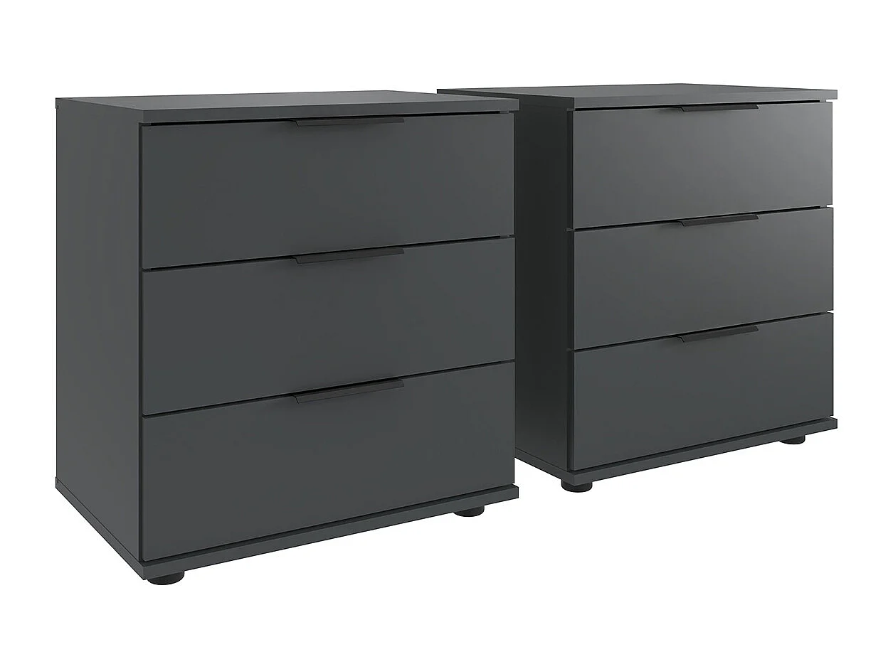 Lot de 2 tables de chevet, table de nuit avec 3 tiroirs coloris  graphite, rechampis aspect clayettes imitation chêne Artisan