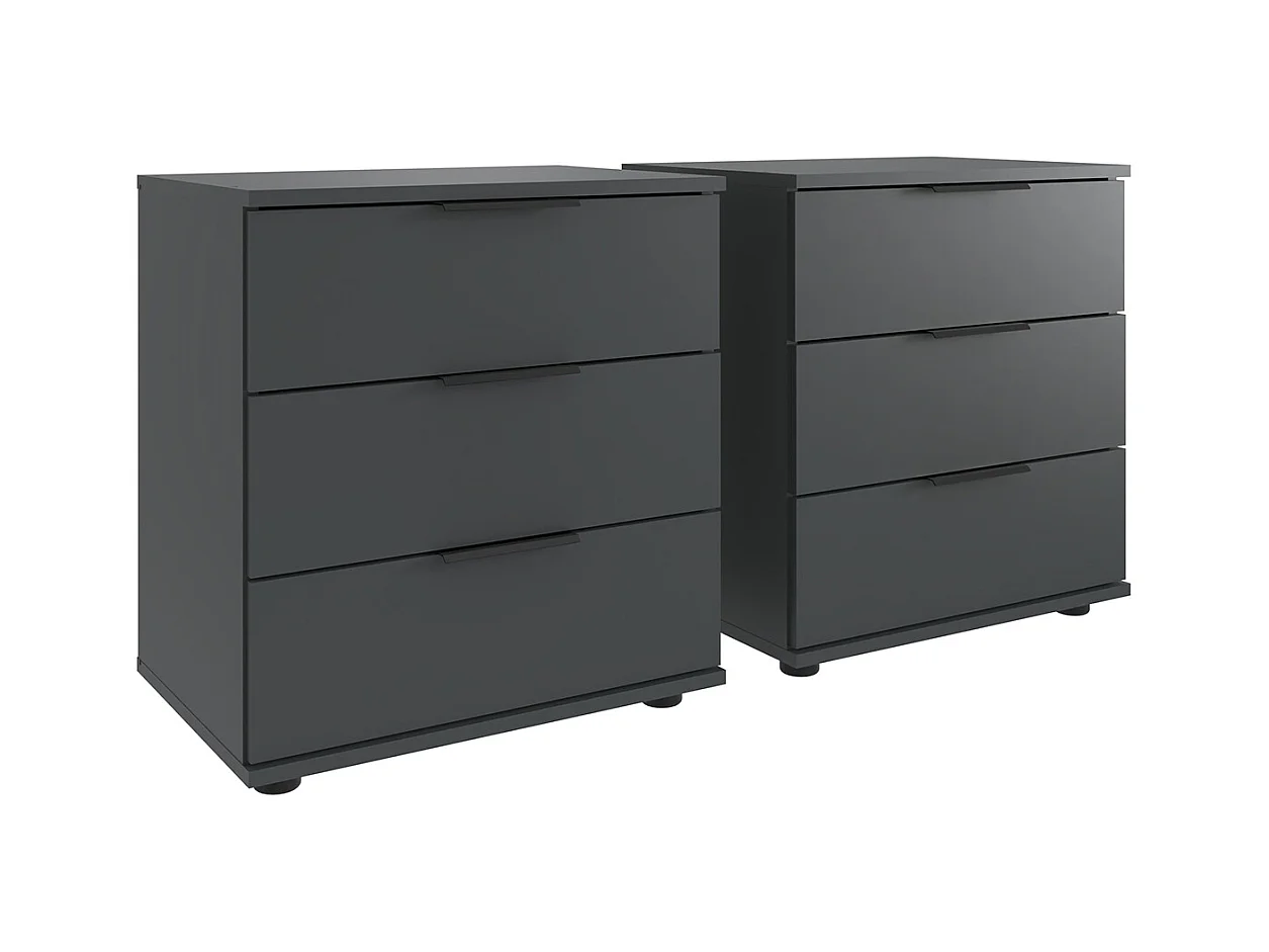 Lot de 2 tables de chevet, table de nuit avec 3 tiroirs coloris  graphite, rechampis aspect clayettes imitation chêne Artisan