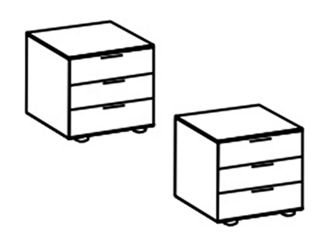 Lot de 2 tables de chevet, table de nuit avec 3 tiroirs coloris  graphite, rechampis aspect clayettes imitation chêne Artisan