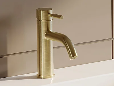 Afgeronde mechanische mengkraan van geborsteld roestvrij staal - Goudkleurig - H17,3 cm - SALAVAN