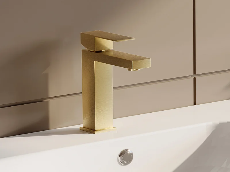 Robinet mitigeur mécanique carré en inox brossé - Doré - H17,8 - CANILAS