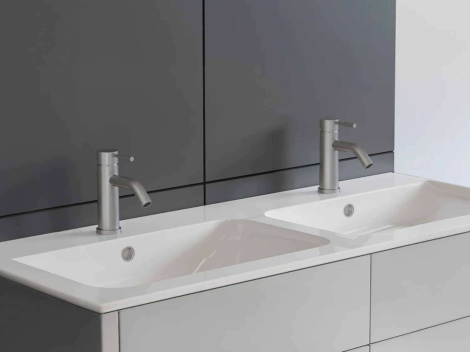 Robinet mitigeur mécanique arrondi en inox - Nickel brossé - H17,3 cm - SALAVAN