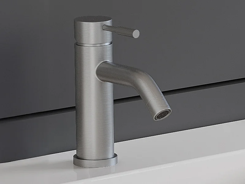 Runder mechanischer Wasserhahn aus Edelstahl - Nickel gebürstet - H17,3 cm - SALAVAN