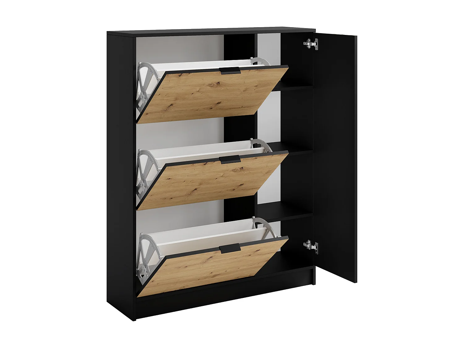 Meuble à chaussures avec 1 porte et 3 compartiments abattants - Naturel et Noir - JANAKIA