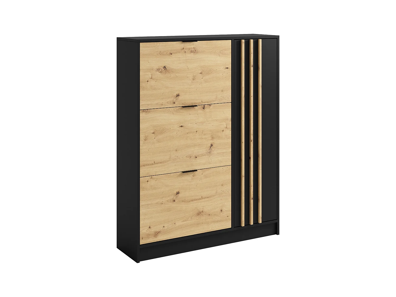 Meuble à chaussures avec 1 porte et 3 compartiments abattants - Naturel et Noir - JANAKIA