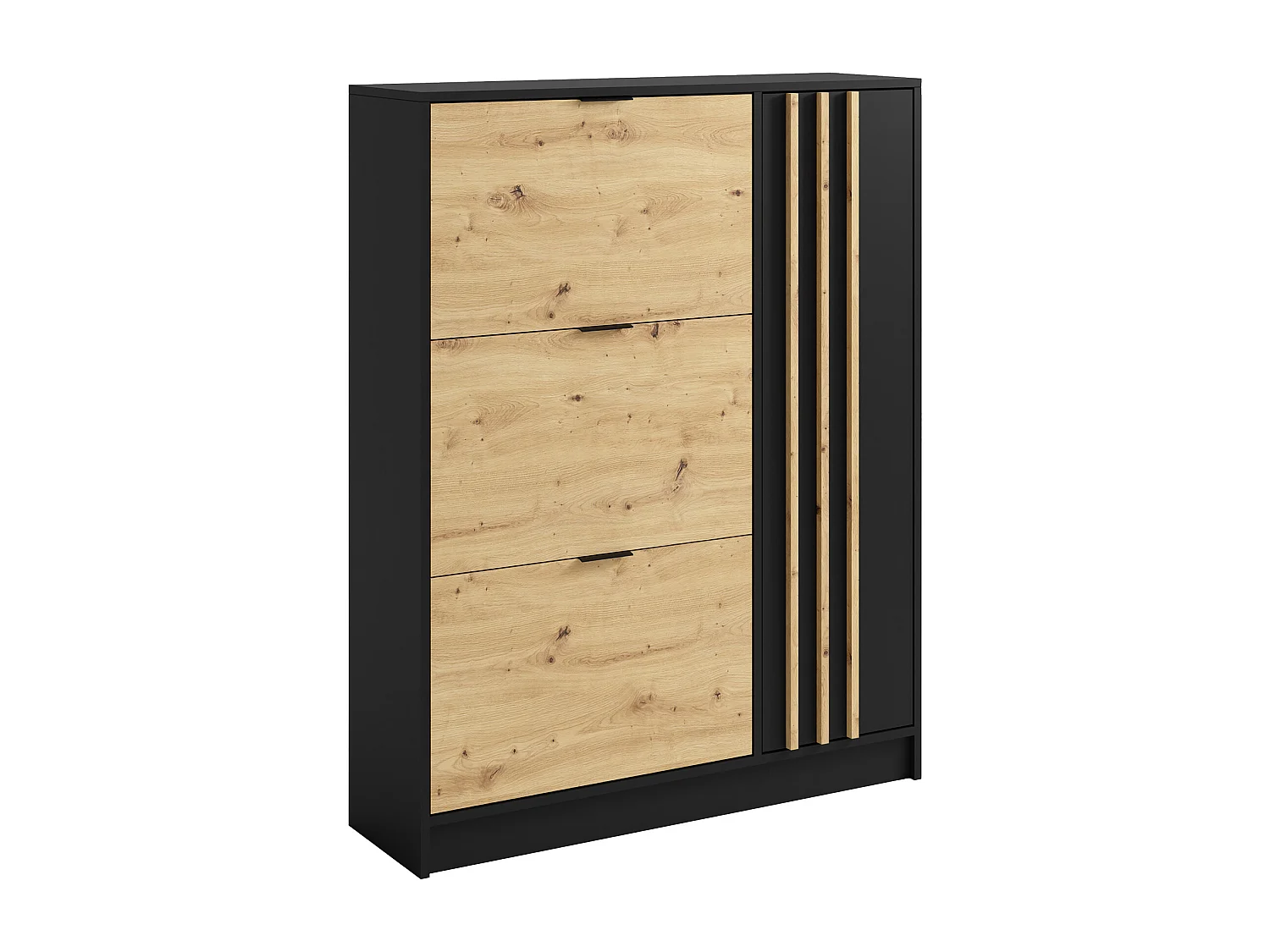 Meuble à chaussures avec 1 porte et 3 compartiments abattants - Naturel et Noir - JANAKIA