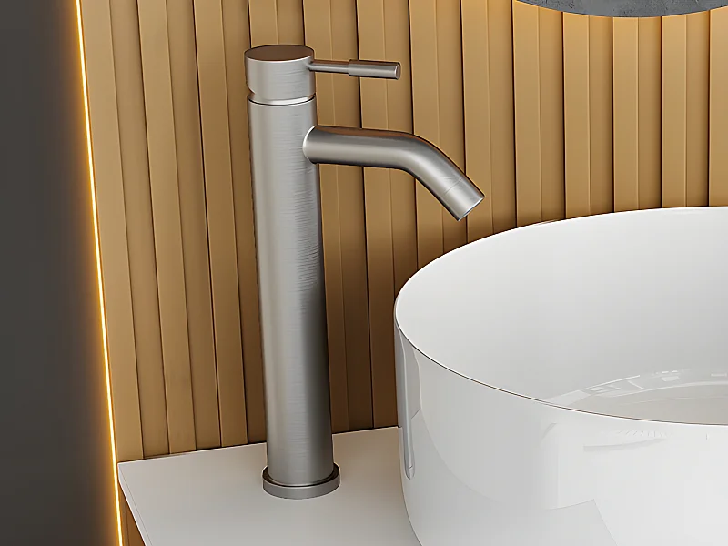 Robinet mitigeur mécanique arrondi en inox - Coloris nickel brossé - H30,6 cm - SALAVAN