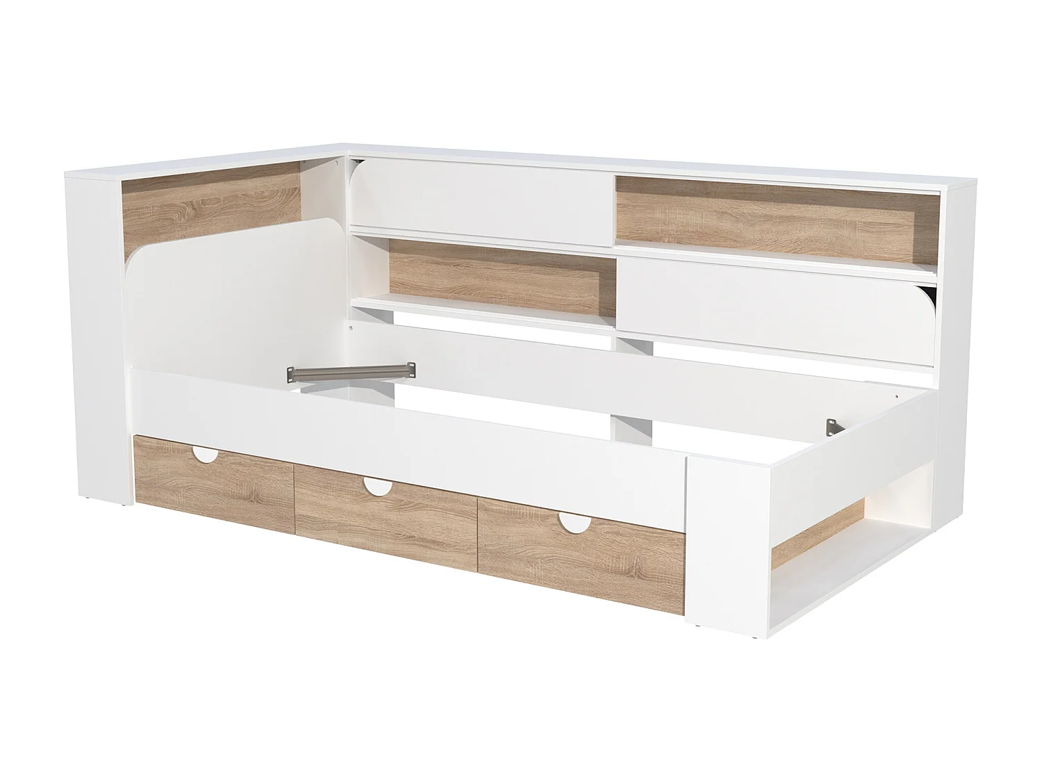 Cama 90 x 190 cm con almacenaje - Color: Blanco y natural - TAMADU