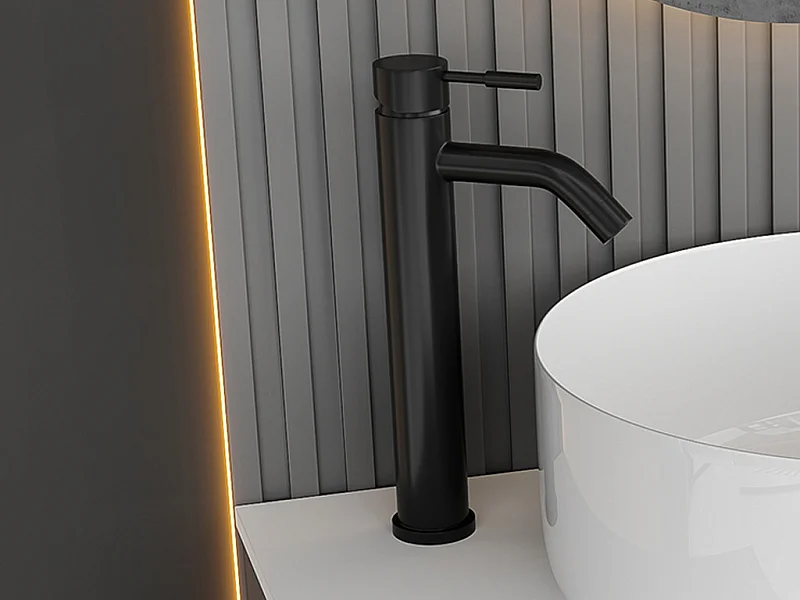 Robinet mitigeur mécanique arrondi en inox - Noir mat - H30,6 cm - SALAVAN