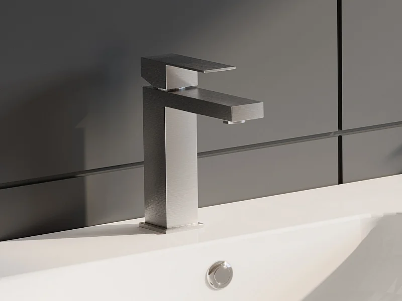 Robinet mitigeur mécanique carré en inox - Coloris nickel brossé - H17,8 cm - CANILAS