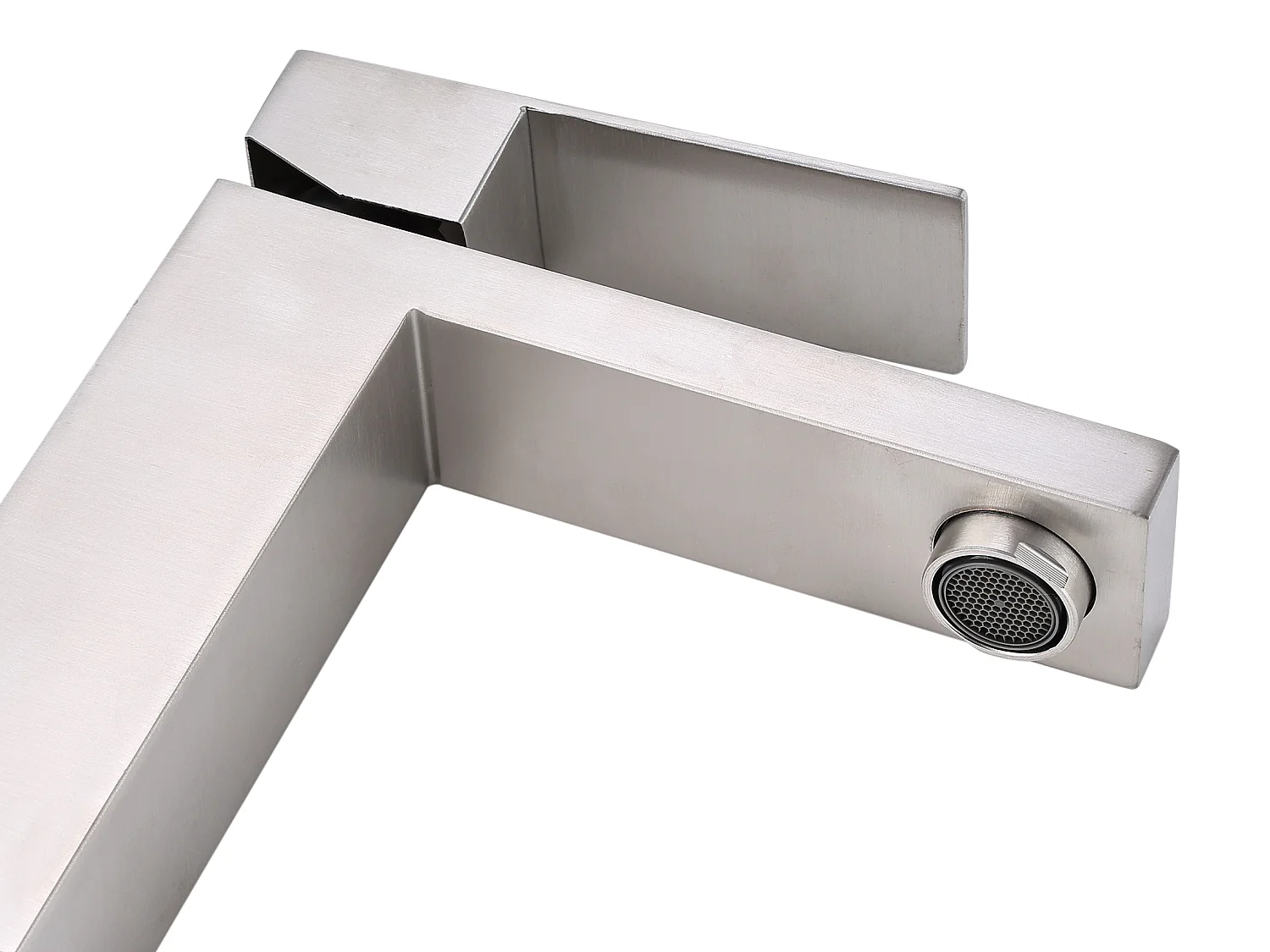 Torneira misturadora mecânica quadrada em inox - Cor níquel escovado - A 17,8 cm - CANILAS