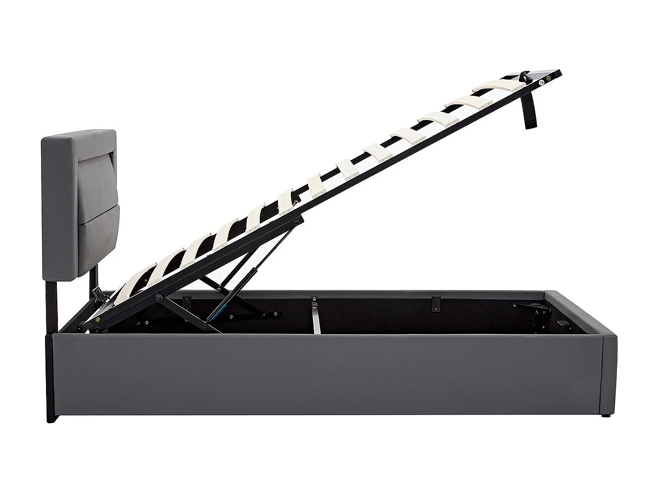 Lit rembourré 90x190cm, avec port USB, éclairage LED et espace de rangement, sans matelas, PU, gris