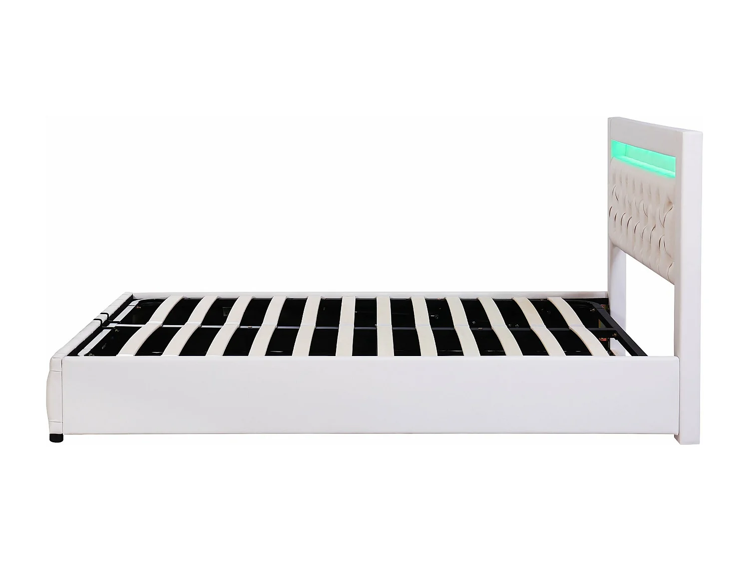 Lit coffre 160×200 cm,Lit rembourré avec éclairage LED, avec fonction de rangement, blanc, PU