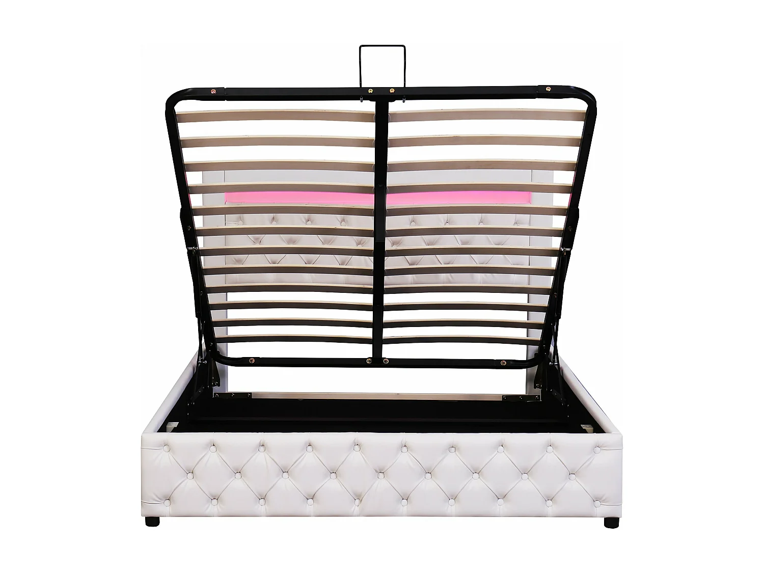 Lit coffre 160×200 cm,Lit rembourré avec éclairage LED, avec fonction de rangement, blanc, PU