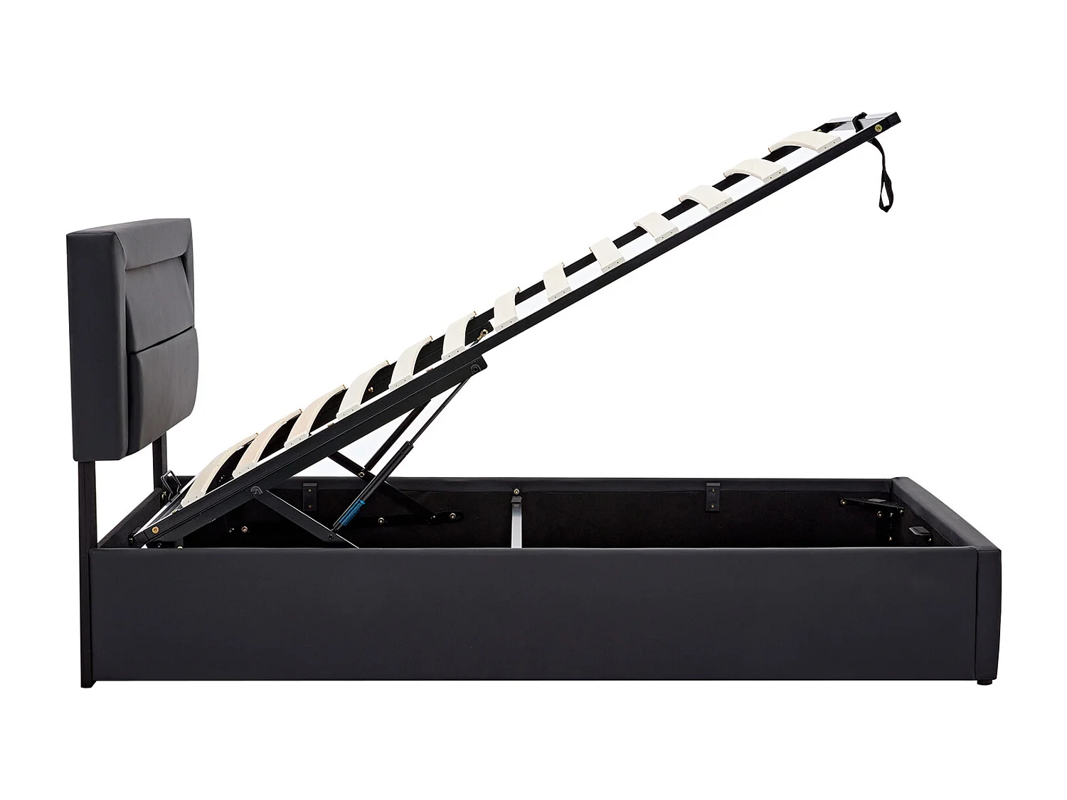 Cama estofada 90x190cm, com entrada USB, iluminação LED e espaço de arrumação, sem colchão, PU, preto