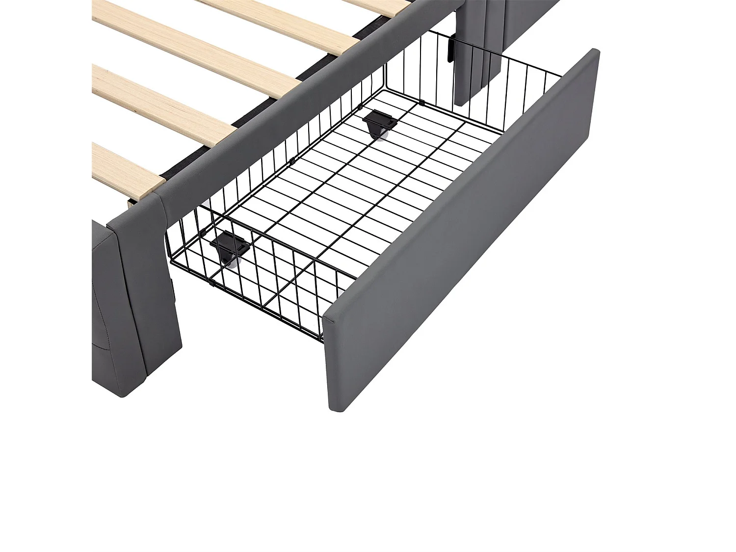 Letto imbottito 140x190 cm, con porta USB, illuminazione LED, 4 cassetti, senza materasso, PU, grigio