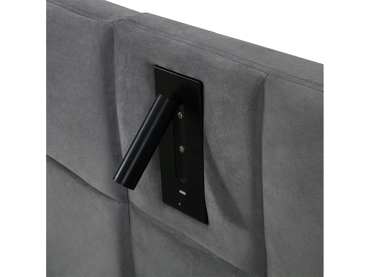 Lit coffre 140×200 cm, lit avec rangement, lampe et charge USB, gris