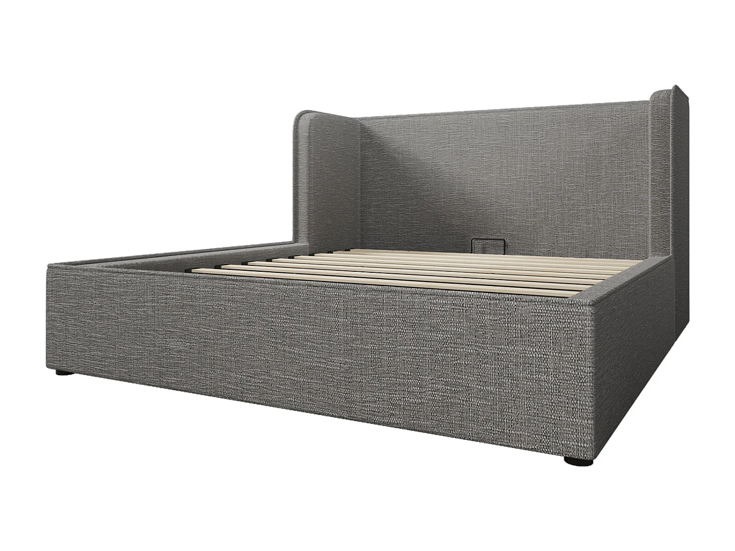 Cama de arrumação 160x200 cm, cama estofada, cama de casal com espaço de arrumação hidráulico, linho, cinzento, sem colchão